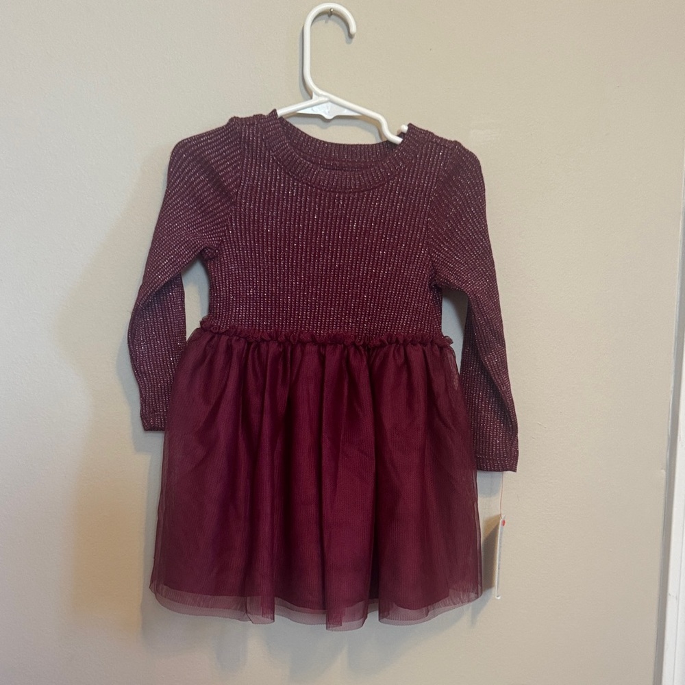 Cat and Jack nwt 2t Girls Sparkle Knit Tulle Dress - Burgundy